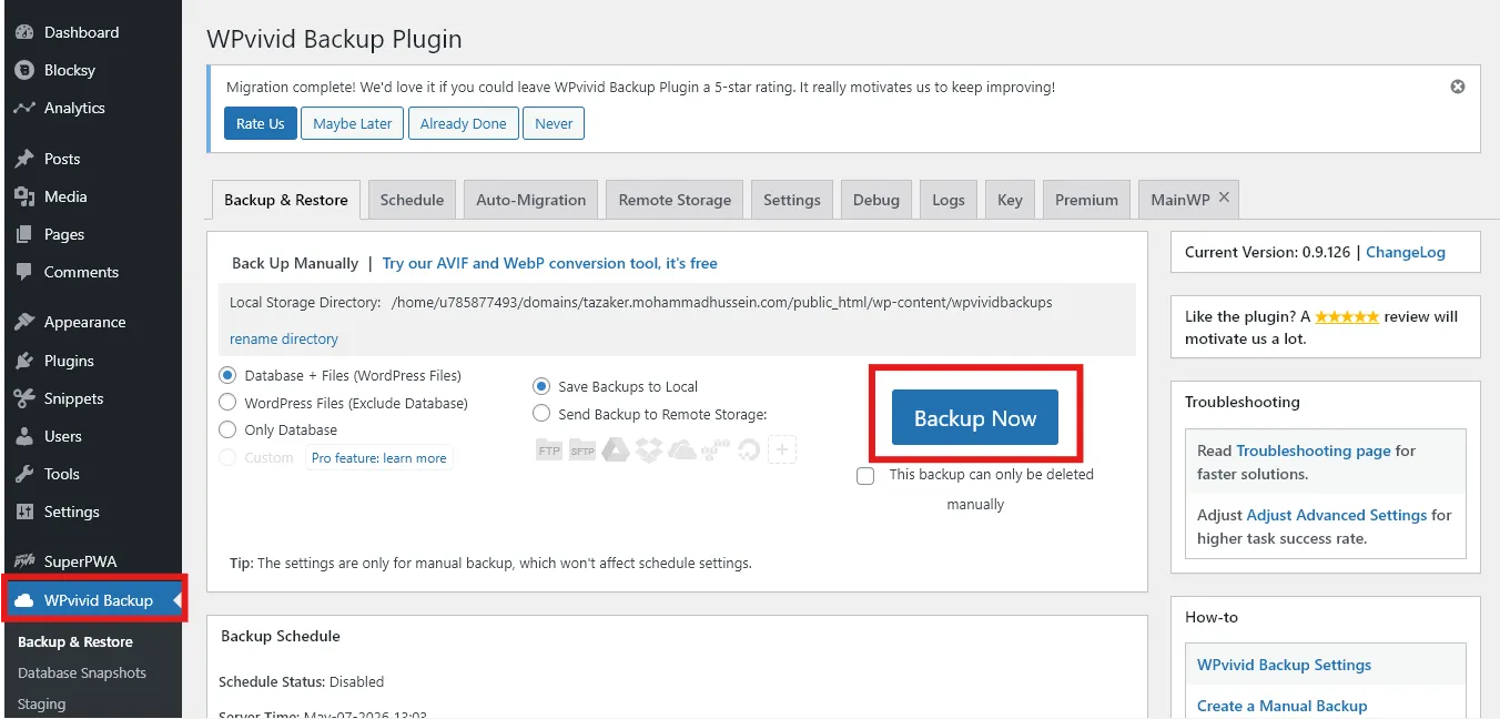 إعداد النسخ الاحتياطي في ووردبريس باستخدام Wpvivid backup